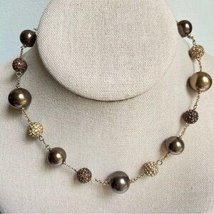 Carolee necklace with glass faux pearls and rhinestone pave balls in goldtone